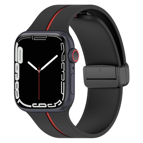 Microsonic Apple Watch Series 10 46mm Kordon Ribbon Line Siyah Kırmızı