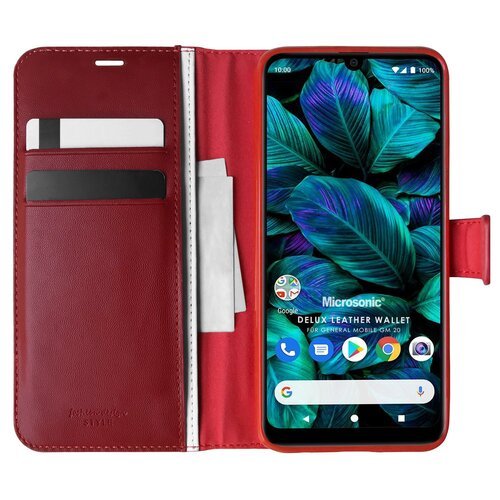 Microsonic General Mobile GM 20 Kılıf Delux Leather Wallet Kırmızı