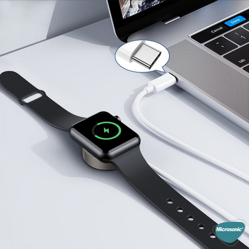 Microsonic Apple Watch SE 3 40mm Masaüstü Manyetik Hızlı Şarj Aygıtı - Type-C Kablosu Beyaz