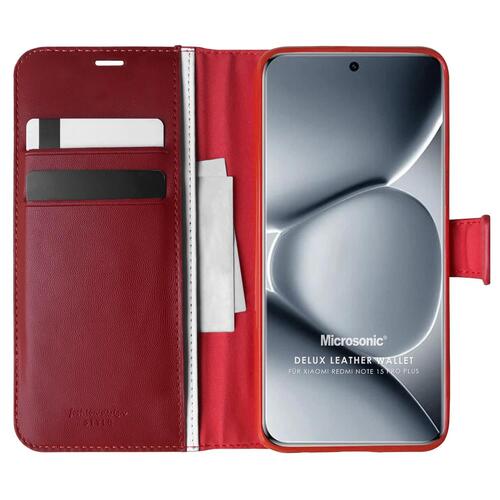 Microsonic Xiaomi Redmi Note 15 Pro Plus Kılıf Delux Leather Wallet Kırmızı