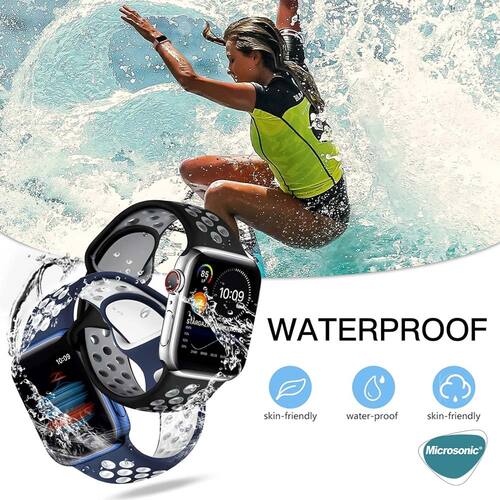 Microsonic Apple Watch Series 11 42mm Kordon Rainbow Band Lacivert Beyaz