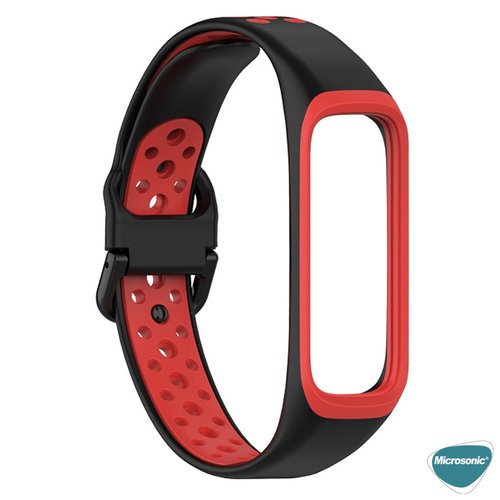 Microsonic Samsung Galaxy Fit 2 R220 Rainbow Sport Band Kordon Siyah Kırmızı