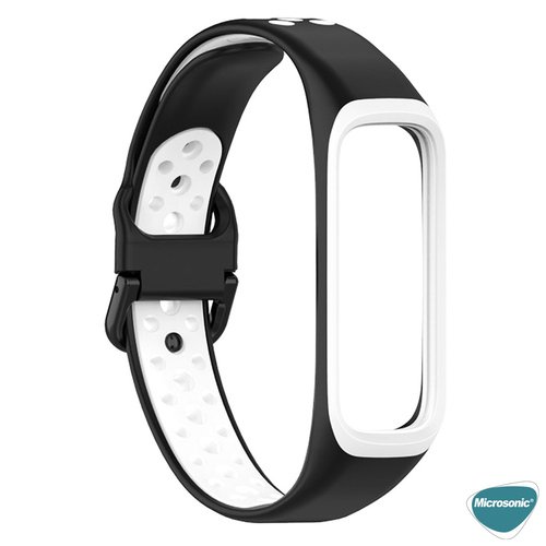 Microsonic Samsung Galaxy Fit 2 R220 Rainbow Sport Band Kordon Siyah Beyaz