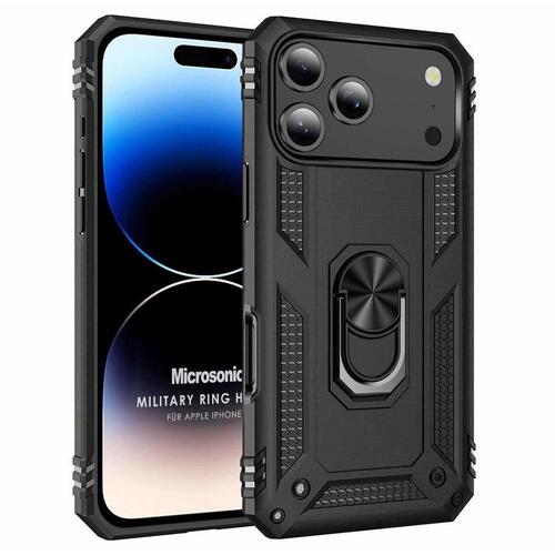 Microsonic Apple iPhone 17 Pro Kılıf Military Ring Holder Siyah