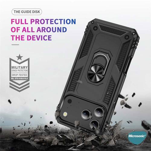 Microsonic Apple iPhone 17 Pro Kılıf Military Ring Holder Siyah