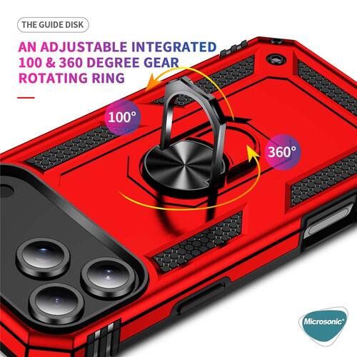 Microsonic Apple iPhone 17 Pro Kılıf Military Ring Holder Kırmızı
