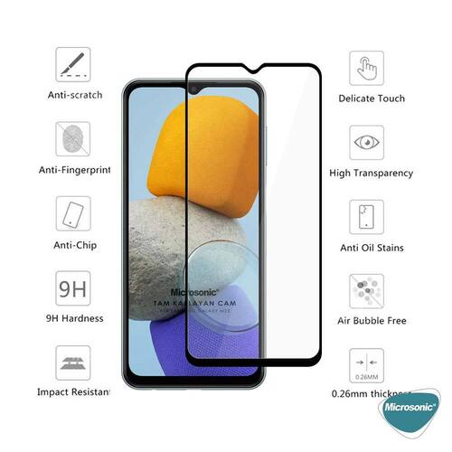 Microsonic Samsung Galaxy M23 Tam Kaplayan Temperli Cam Ekran Koruyucu Siyah