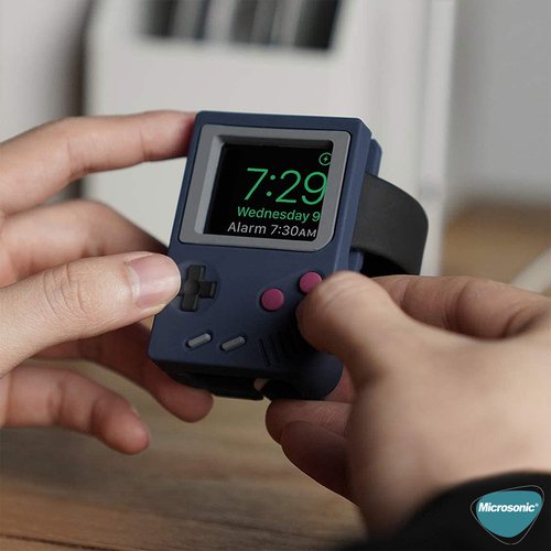 Microsonic Apple Watch 10 46mm Masaüstü Şarj Standı Gameboy Lacivert