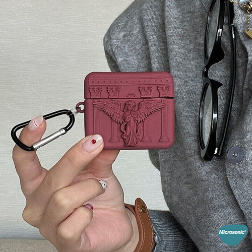 Microsonic Airpods Pro 3 Kılıf Cartoon Figürlü Silikon Praying Angel Bordo