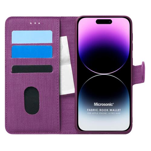 Microsonic Apple iPhone 14 Pro Max Kılıf Fabric Book Wallet Mor