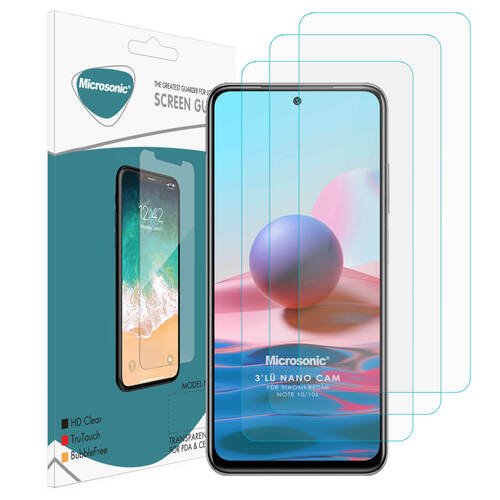 Microsonic Xiaomi Redmi Note 10S Screen Protector Nano Glass Cam Ekran Koruyucu (3'lü Paket)