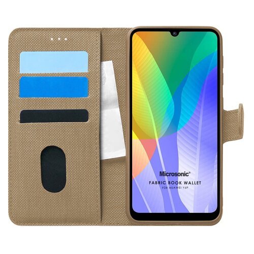 Microsonic Huawei Y6P Kılıf Fabric Book Wallet Gold