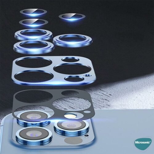 Microsonic Apple iPhone 13 Pro Kamera Lens Koruma Camı V2 Mavi