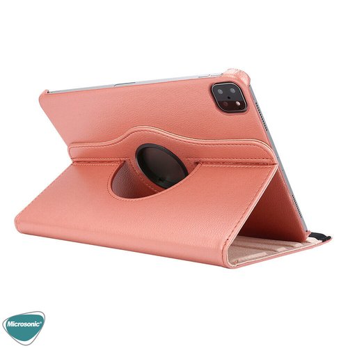 Microsonic Apple iPad Pro 12.9`` 2022 6. Nesil Kılıf (A2436-A2764-A2437-A2766) 360 Rotating Stand Deri Rose Gold