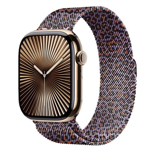Microsonic Apple Watch Ultra Kordon Luxe Metal Leopard Lila