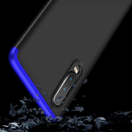 Microsonic Huawei P30 Kılıf Double Dip 360 Protective Siyah Mavi