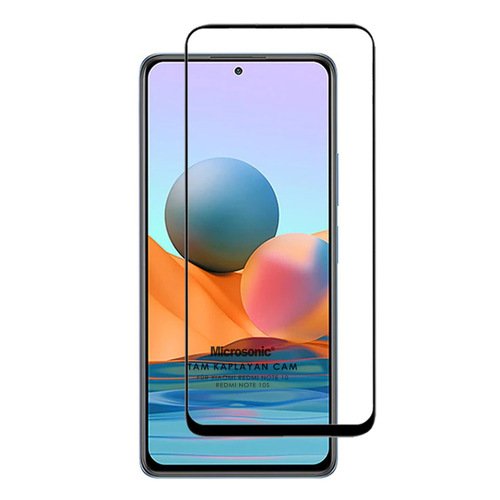 Microsonic Xiaomi Redmi Note 10S Tam Kaplayan Temperli Cam Ekran Koruyucu Siyah