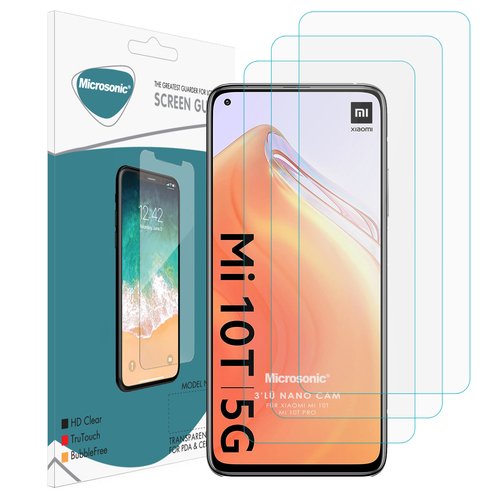 Microsonic Xiaomi Mi 10T Screen Protector Nano Glass Cam Ekran Koruyucu (3 Pack)