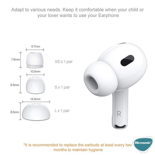 Microsonic AirPods Pro için Kulaklık Uçları - 6 set (XS/S/L)