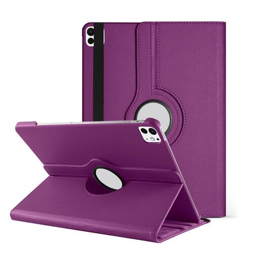 Microsonic Apple iPad Pro 13 2025 Kılıf (A3360-A3361) 360 Rotating Stand Deri Mor