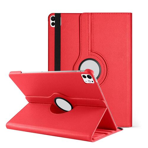 Microsonic Apple iPad Pro 13 2025 Kılıf (A3360-A3361) 360 Rotating Stand Deri Kırmızı