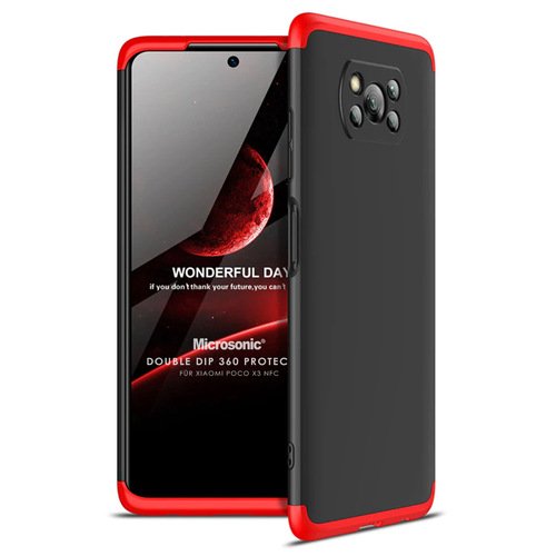 Microsonic Xiaomi Poco X3 Pro Kılıf Double Dip 360 Protective Siyah Kırmızı