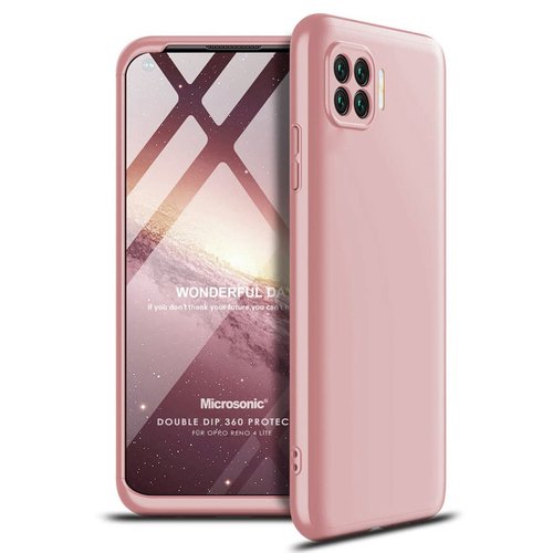 Microsonic Oppo Reno 4 Lite Kılıf Double Dip 360 Protective Rose Gold