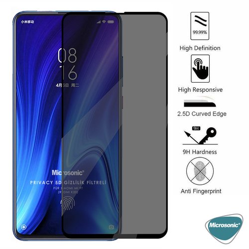 Microsonic Xiaomi Redmi K20 Privacy 5D Gizlilik Filtreli Cam Ekran Koruyucu Siyah