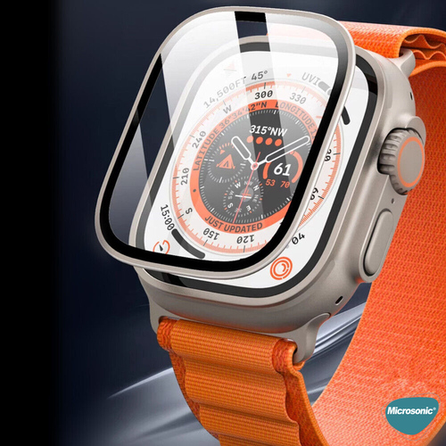Microsonic Apple Watch Ultra 3 Tam Kaplayan Cam Ekran Koruyucu V2 Turuncu