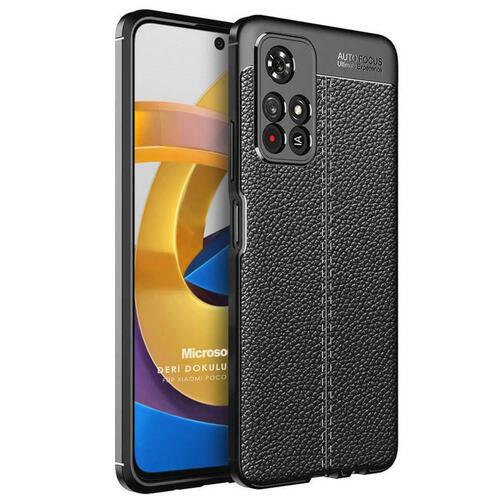 Microsonic Xiaomi Poco M4 Pro Kılıf Deri Dokulu Silikon Siyah