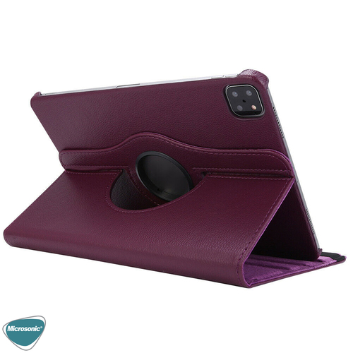 Microsonic Apple iPad Pro 11 2025 Kılıf (A3357-A3358) 360 Rotating Stand Deri Mor