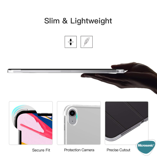 Microsonic Apple iPad Pro 11 2025 Kılıf (A3357-A3358) Slim Translucent Back Smart Cover Siyah