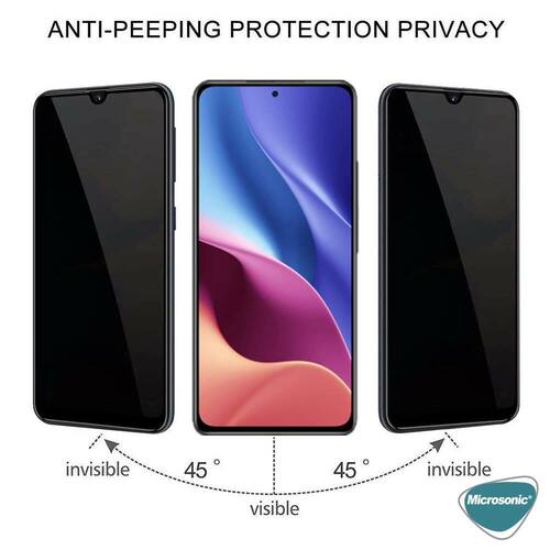 Microsonic Xiaomi Poco F3 Privacy 5D Gizlilik Filtreli Cam Ekran Koruyucu Siyah