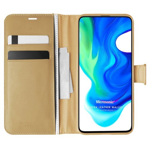 Microsonic Xiaomi Redmi 9 Kılıf Delux Leather Wallet Gold