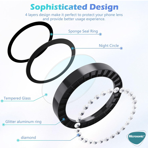 Microsonic Apple iPhone 17 Pro Max Tekli Diamond Taşlı Kamera Koruma Camı Lacivert