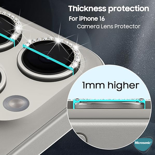 Microsonic Apple iPhone 17 Pro Max Tekli Diamond Taşlı Kamera Koruma Camı Lacivert