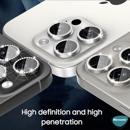 Microsonic Apple iPhone 17 Pro Max Tekli Diamond Taşlı Kamera Koruma Camı Lacivert