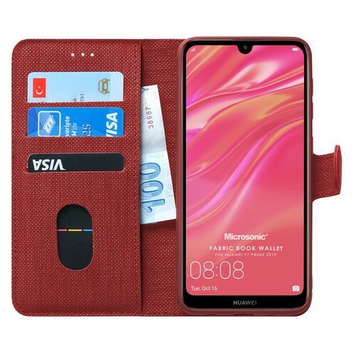 Microsonic Huawei Y7 Prime 2019 Kılıf Fabric Book Wallet Kırmızı