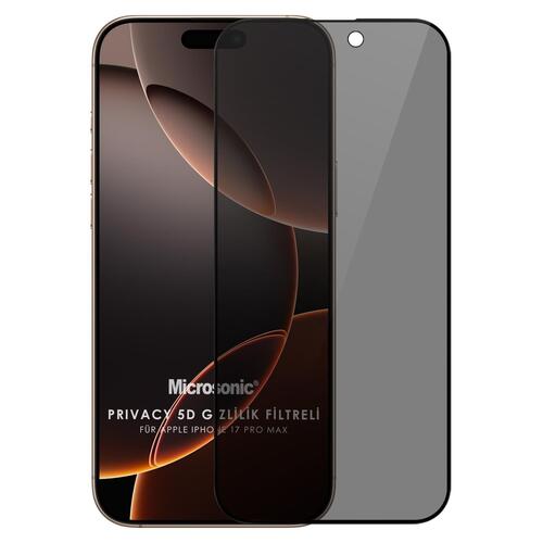 Microsonic Apple iPhone 17 Pro Max Privacy 5D Gizlilik Filtreli Cam Ekran Koruyucu Siyah