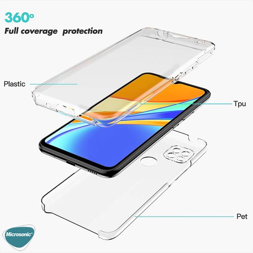 Microsonic Xiaomi Redmi 9C Kılıf 6 Tarafı Tam Full Koruma 360 Clear Soft Şeffaf