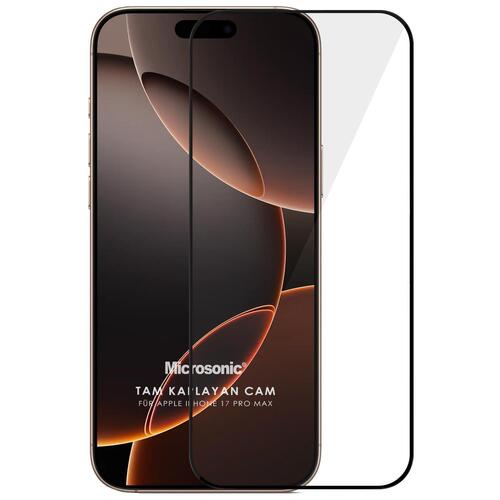 Microsonic Apple iPhone 17 Pro Max Tam Kaplayan Temperli Cam Ekran Koruyucu Siyah