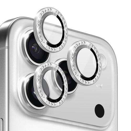 Microsonic Apple iPhone 17 Pro Tekli Diamond Taşlı Kamera Koruma Camı Gümüş