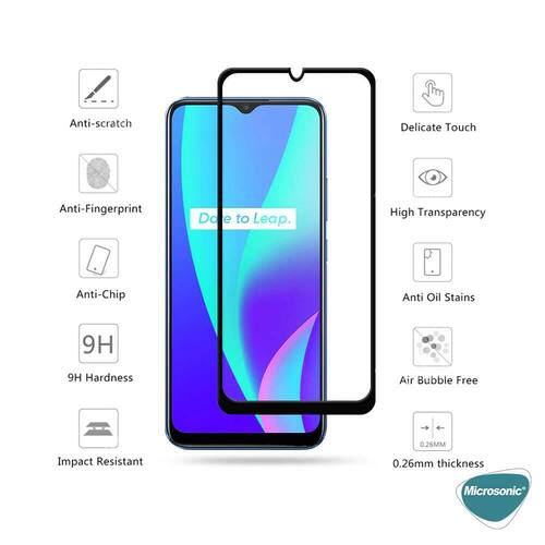 Microsonic Realme C15 Tam Kaplayan Temperli Cam Ekran Koruyucu Siyah