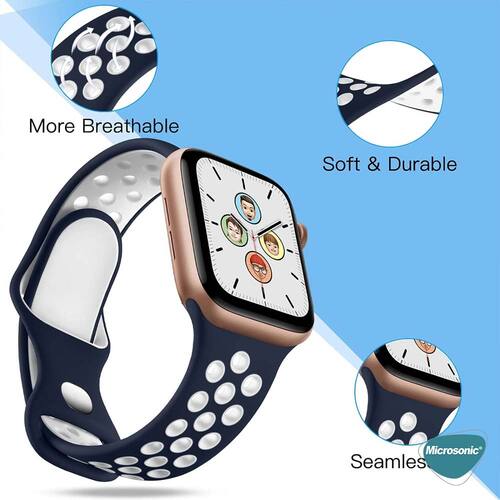 Microsonic Apple Watch Series 10 46mm Kordon Rainbow Band Lacivert Beyaz