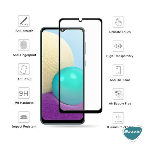 Microsonic Samsung Galaxy A02 Tam Kaplayan Temperli Cam Ekran Koruyucu Siyah