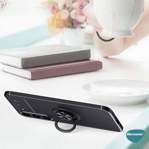 Microsonic Samsung Galaxy S23 Plus Kılıf Kickstand Ring Holder Siyah Mavi