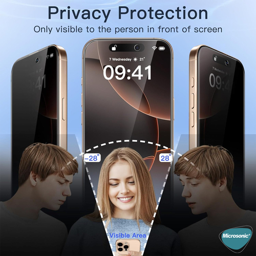 Microsonic Apple iPhone 17 Pro Privacy 5D Gizlilik Filtreli Cam Ekran Koruyucu Siyah