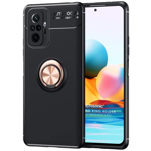 Microsonic Xiaomi Redmi Note 10 Pro Kılıf Kickstand Ring Holder Siyah Rose