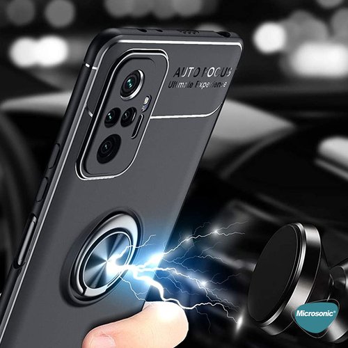 Microsonic Xiaomi Redmi Note 10 Pro Kılıf Kickstand Ring Holder Kırmızı