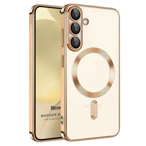 Microsonic Samsung Galaxy S25 Kılıf MagSafe Luxury Electroplate Gold